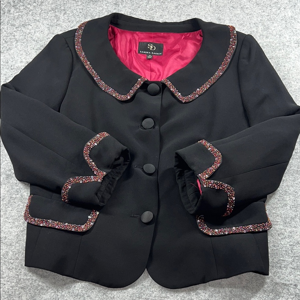 Sandra Darren Played Plus Zs Black Blazer With Embellished Collar Zs 16